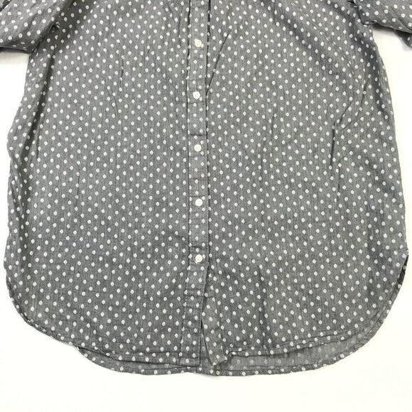 LOFT Womens Cotton Top Gray White Dot Print Button Down Shirt Long Sleeve Small - Picture 2 of 11